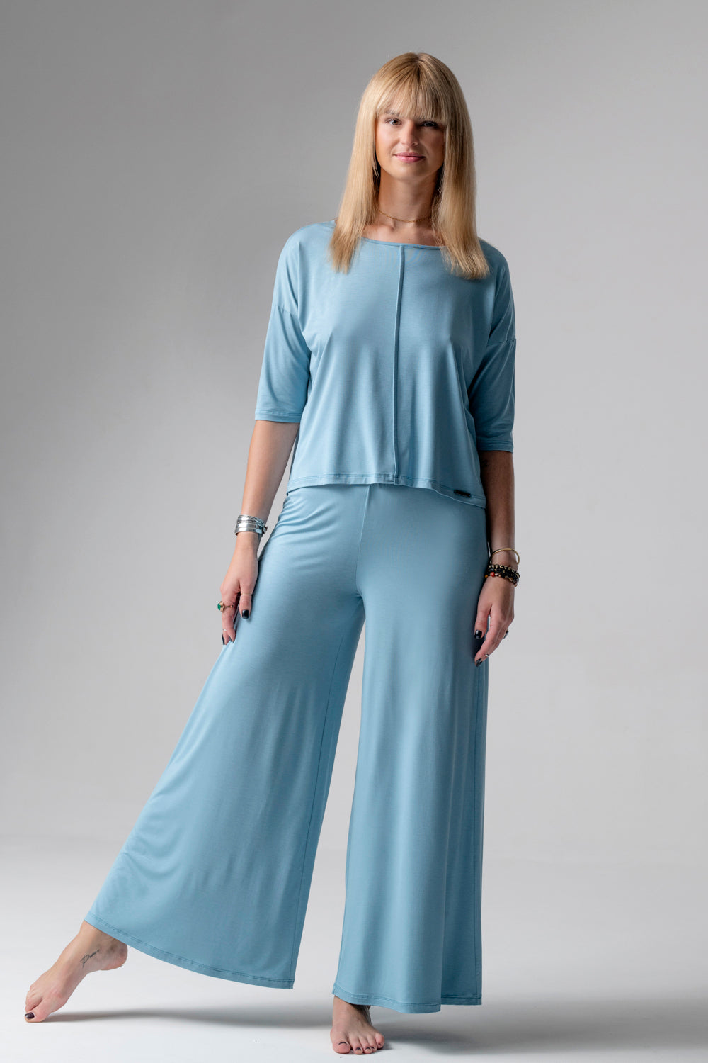 Jackie piżama loungewear z szerokimi spodniami – woda