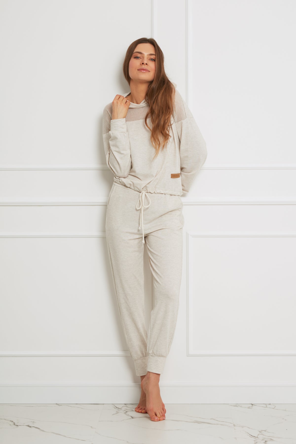 Loungewear lekka bluza z kapturem – beżowy melanż_6