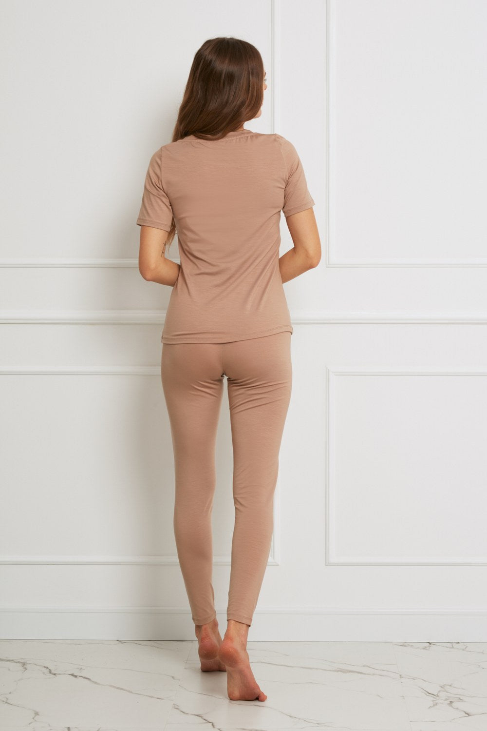 Loungewear bluzka z Tencelu z krótkim rękawem - camel_3