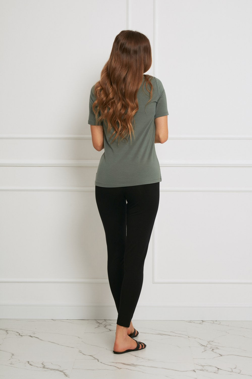 Loungewear bluzka z Tencelu z krótkim rękawem - zielona agawa_4