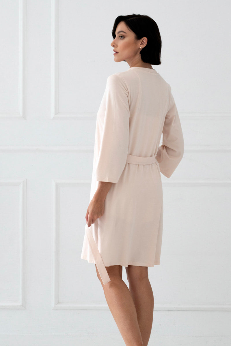Florelle knee-length peignoir with 3/4 sleeves – pearl