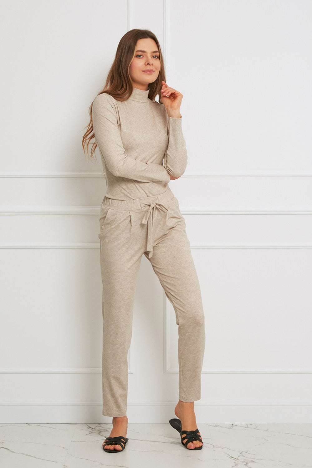 Loungewear golf z Tencelu - beżowy melanż