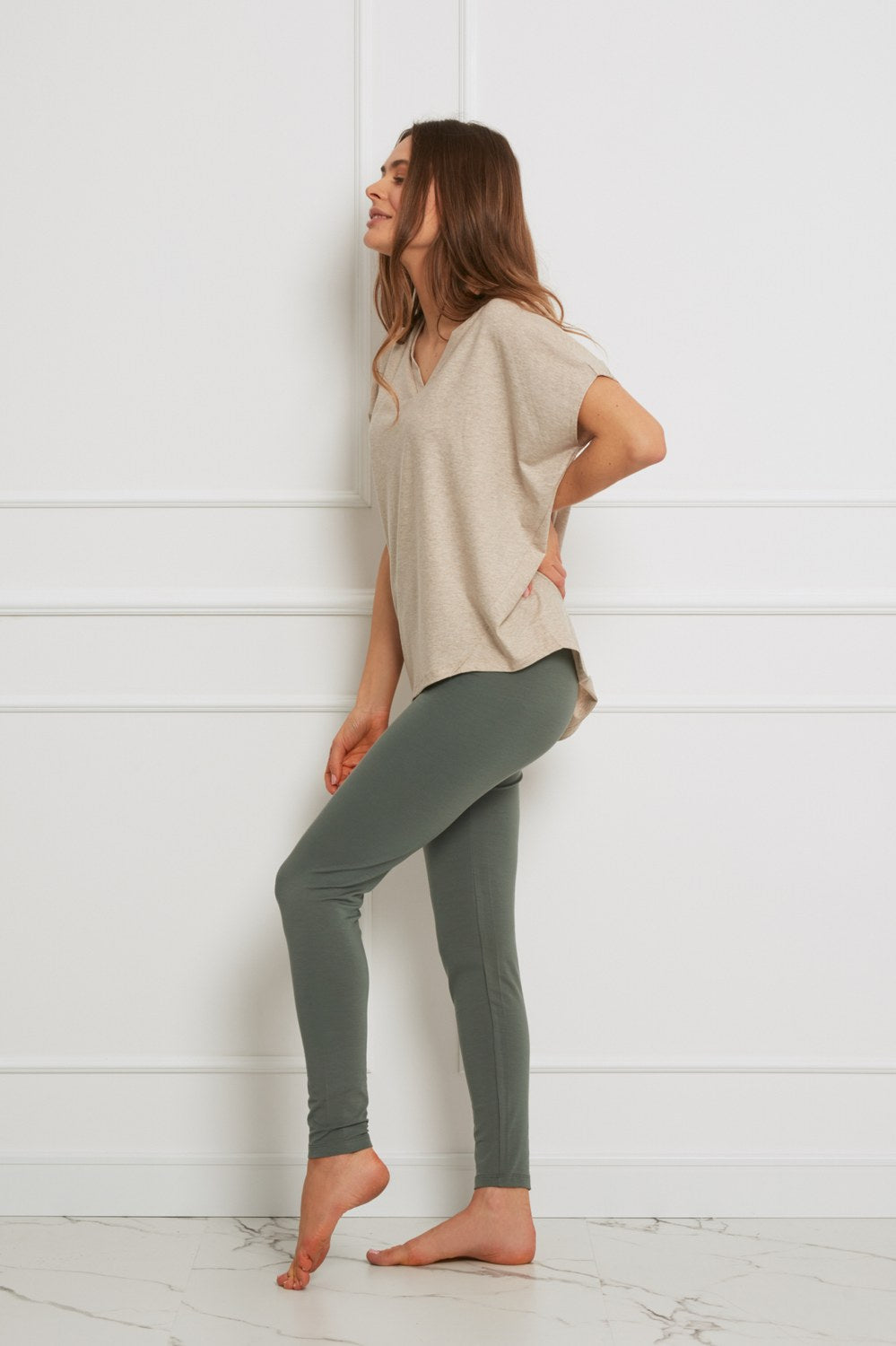 Loungewear legginsy z Tencelu - zielona agawa_2