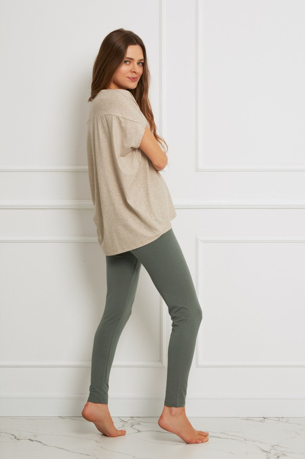 Loungewear legginsy z Tencelu - zielona agawa