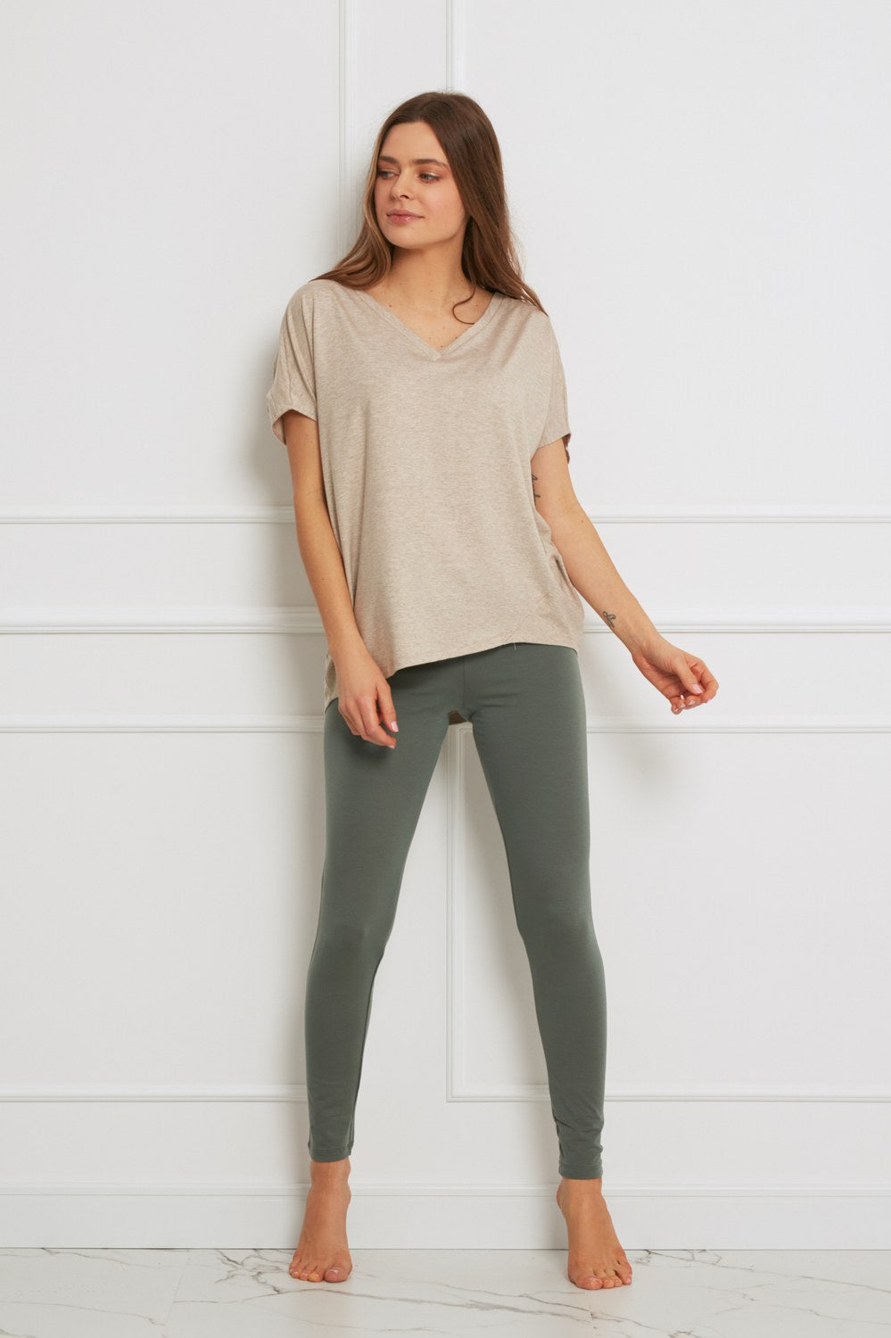 Loungewear legginsy z Tencelu - zielona agawa_3