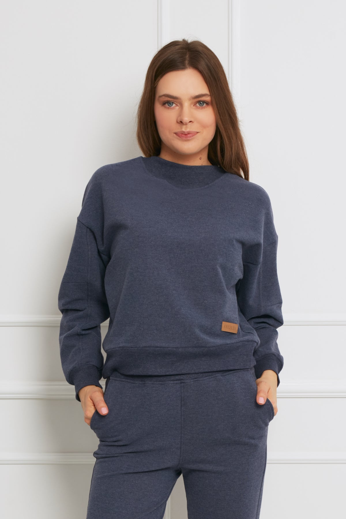 Loungewear krótka bluza dresowa – jeansowy melanż