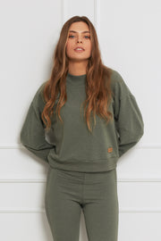 Loungewear krótka bluza dresowa – zielony melanż