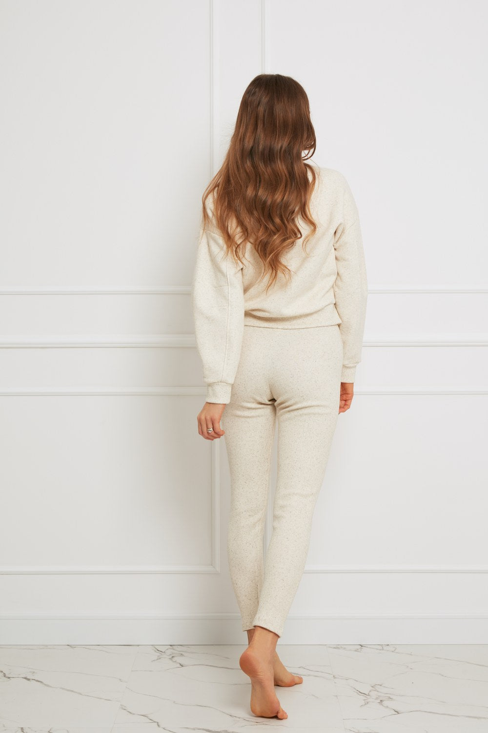 Loungewear krótka bluza bawełniana oversize - jasny beżowy melanż_4