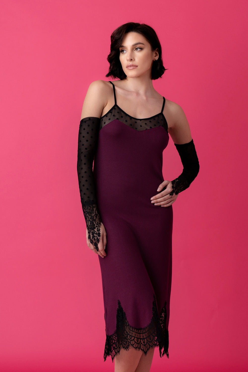 Opera koszulka nocna midi na ramiączkach – merlot_5