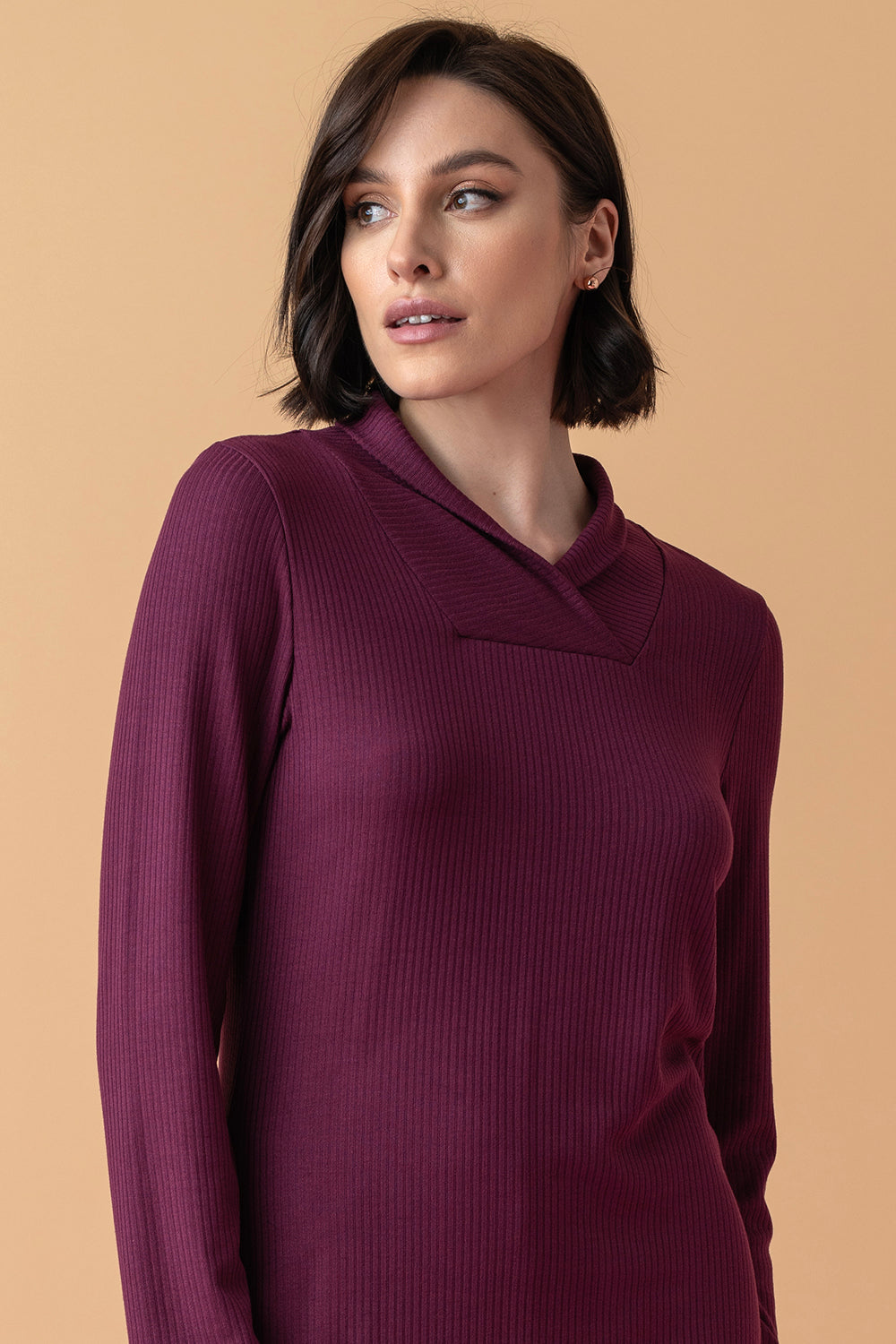 Sonnet długa piżama z wywijanym kołnierzem – merlot_5