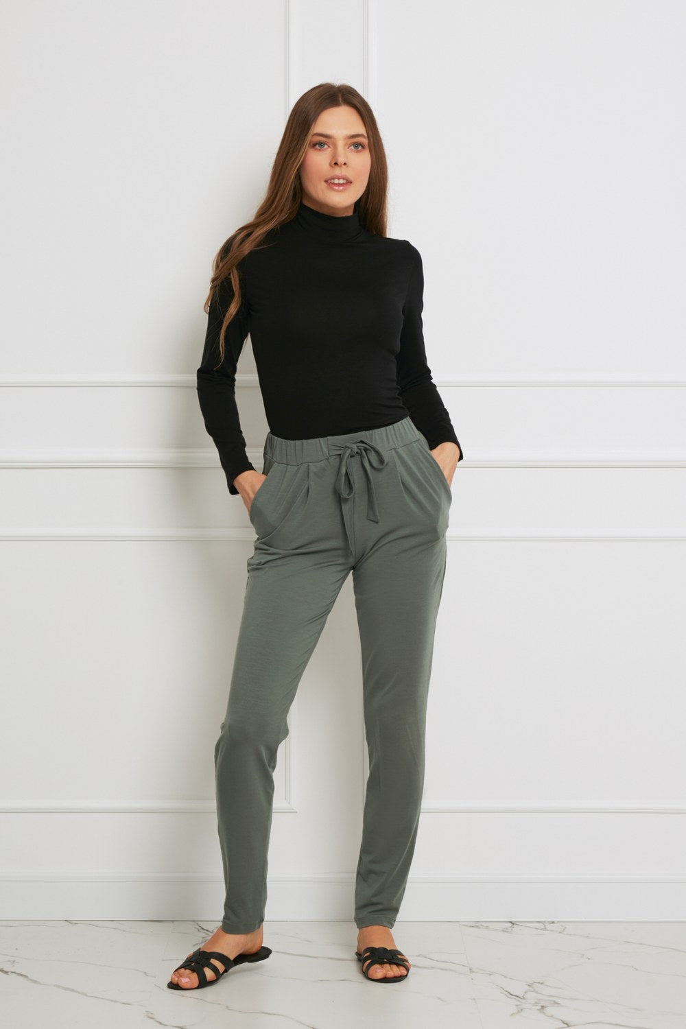 Loungewear spodnie z Tencelu z troczkami - zielona agawa_3
