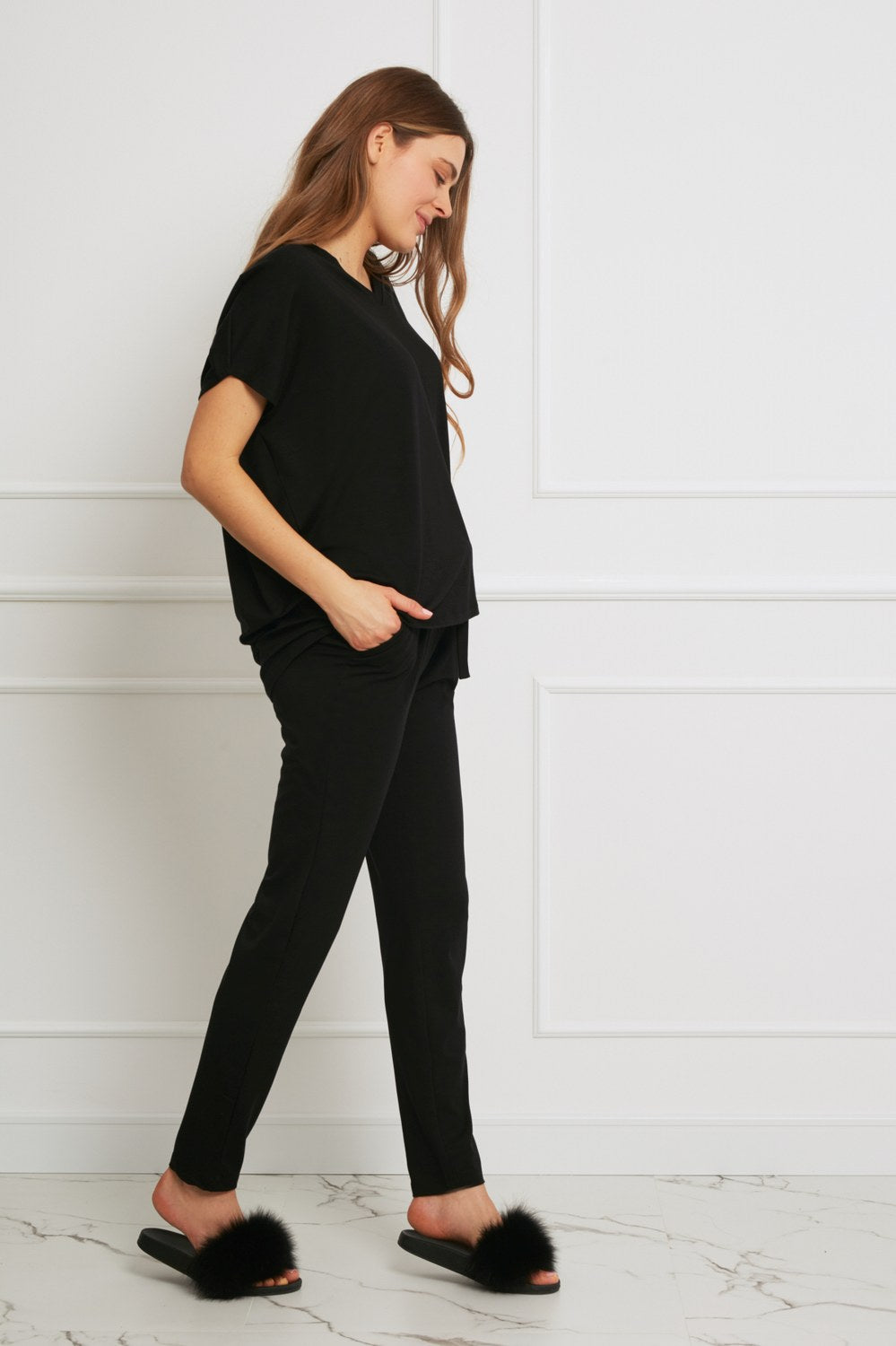 Loungewear top oversize z Tencelu - czarny_3