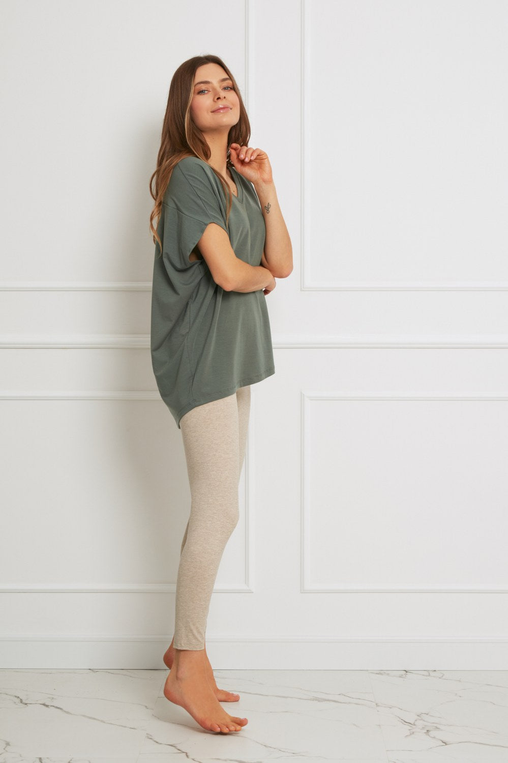 Loungewear top oversize z Tencelu - zielona agawa_2